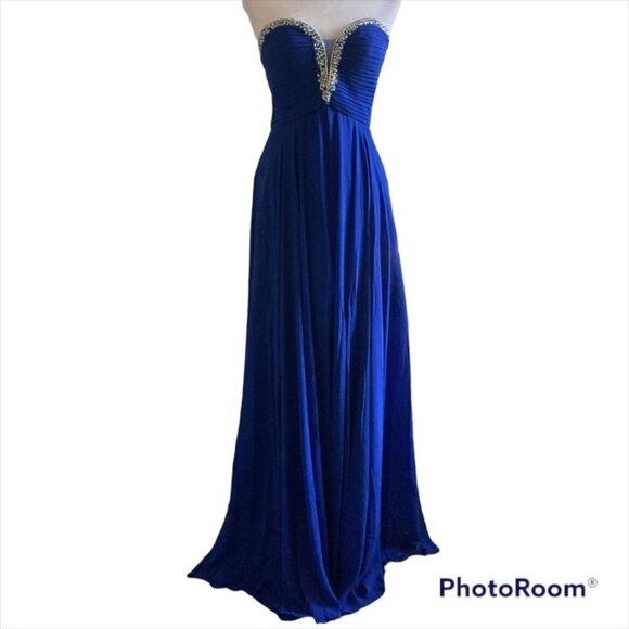 Long Royal Blue Beaded Chiffon Prom Gown Dress US XS - Picture 2 of 3